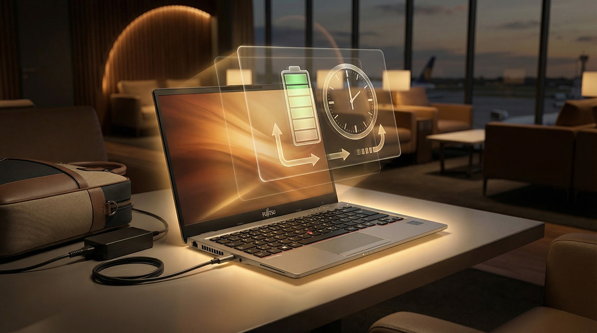 LIFEBOOK U7412 рассчитан на рабочий ритм: емкая батарея до 60 Вт·ч и зарядка через USB‑C
              помогают уверенно планировать день