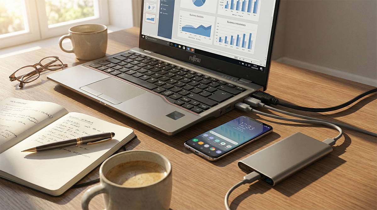 В тонком корпусе LIFEBOOK U7412 — полный набор портов для реальной работы